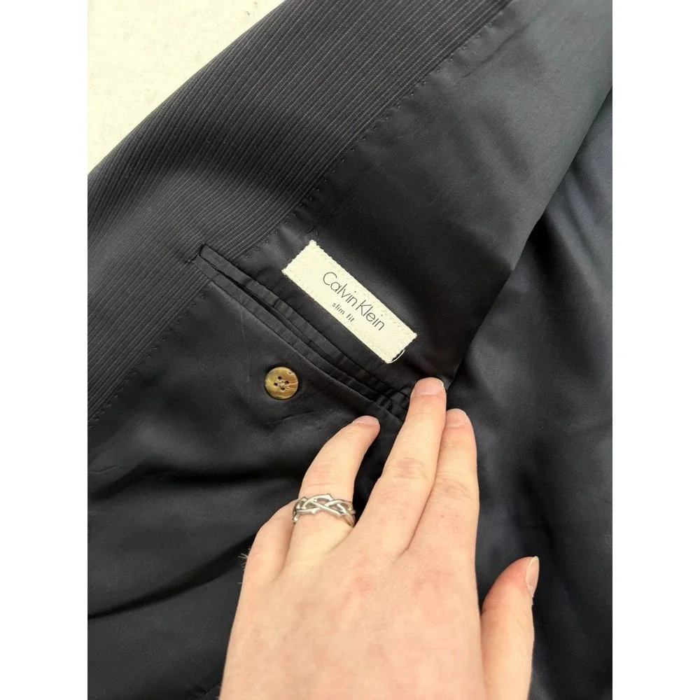 Calvin Klein Mens Size 42R Slim Fit Blue Wool Sport Coat‎ Blazer Pinstripe